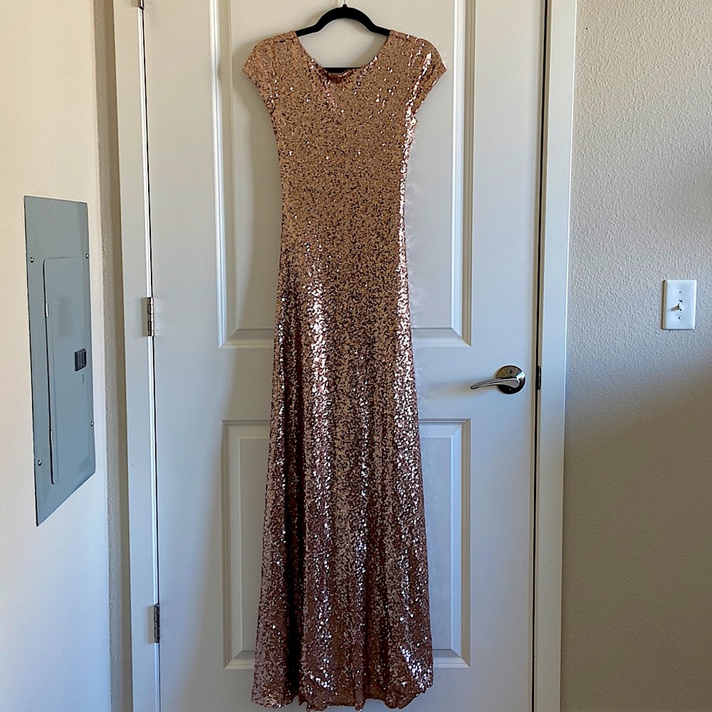 Revelry Chloe Sequin Bridesmaid Dress Rose Gold